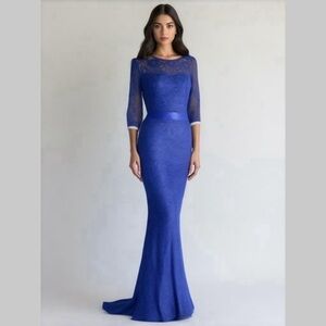 Miss Kim Navy Blue Lace Sequin Mermaid Gown Dress Small